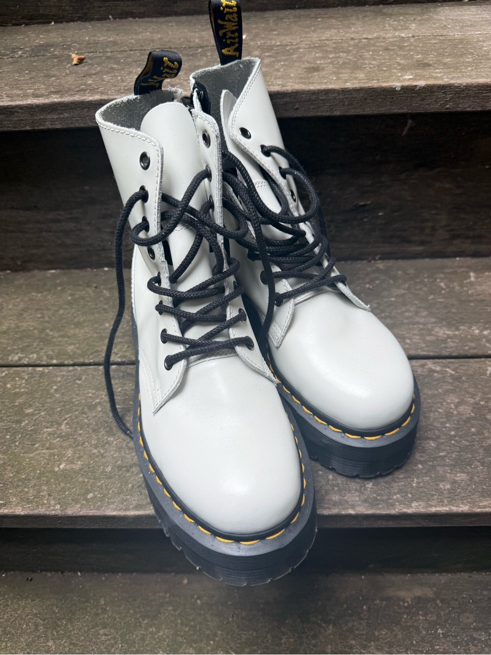 Dr. Martens White Lace-Up Platform Leather Boots